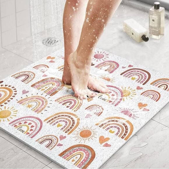 PVC Loofah Style Bath Mat Rainbow Motif 24” x 24” - Picture 5 of 7